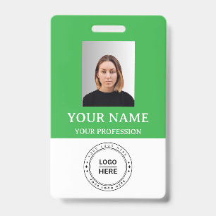 Custom Green Employee Badge with Photo, Logo, QR ID Badge