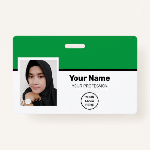 Custom Green Employee Photo-Bar Code-Logo-Name ID Badge
