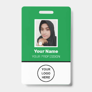 Custom Green Employee Photo, Bar Code, Logo, Name ID Badge