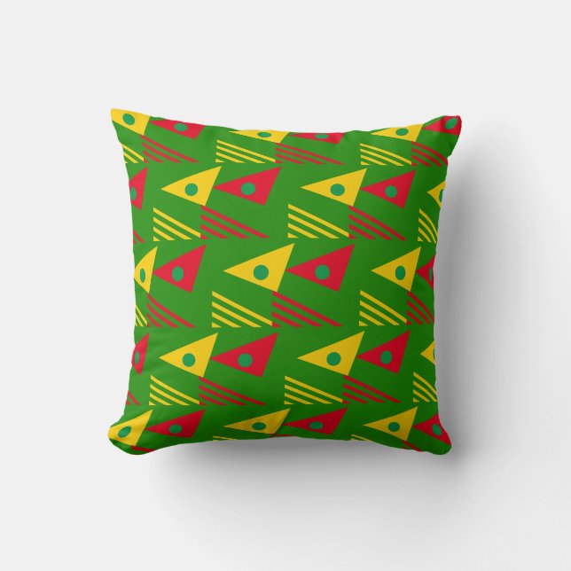 Custom Green Ethnic Geometric Triangles Cushion (Front)
