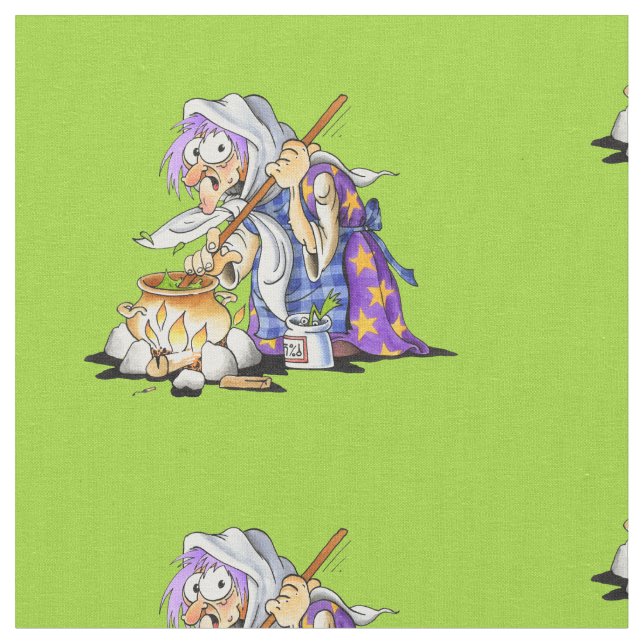 Custom Green Fabric Happy Halloween With Witch (Close Up)