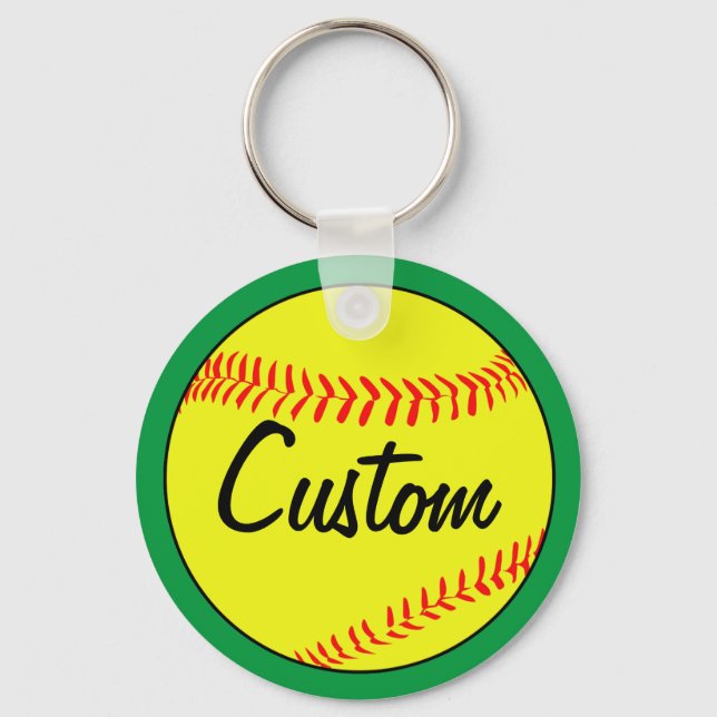 Custom Green Fastpitch Softball Team or Player Key Ring (Front)