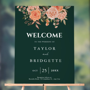 Custom Green Floral Fall Wedding Welcome Acrylic Sign