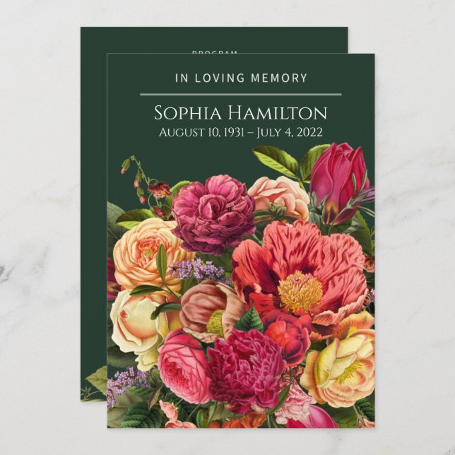 Custom Green Floral Funeral Memorial Program (Front/Back)