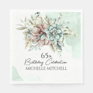Custom Green Floral Vintage 65th Birthday Napkin
