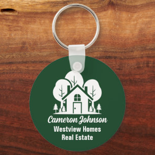 Custom Green Forest House Real Estate Company Key Ring