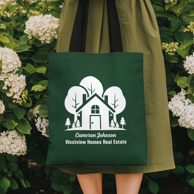 Custom Green Forest House Real Estate Company Tote Bag (Creator Uploaded)