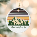 Custom Green Forest Mountain Road Trip Christmas Ceramic Ornament<br><div class="desc">Customise your own family road trip Christmas ornaments to commemorate a journey through nature this summer or fall. Personalise with your last name underneath the green forest of trees and dark mountain sunset for a cool vacation keepsake for your outdoor group.</div>