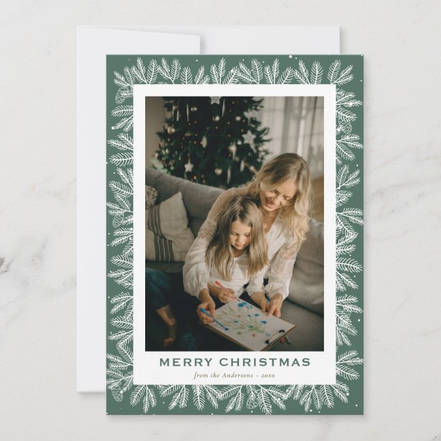 Custom Green Forest Pine Photo Christmas Holiday Card (Front)