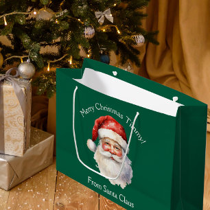 Custom Green From Santa Claus Kids Christmas Large Gift Bag