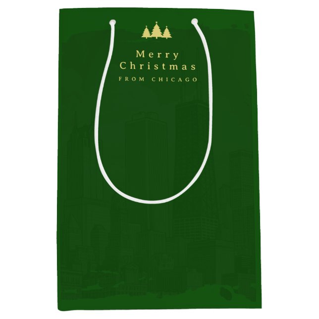 Custom Green Gold Christmas Medium Gift Bag (Front)
