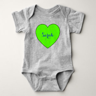 Custom Green Heart with Name - Cute Love Baby Bodysuit