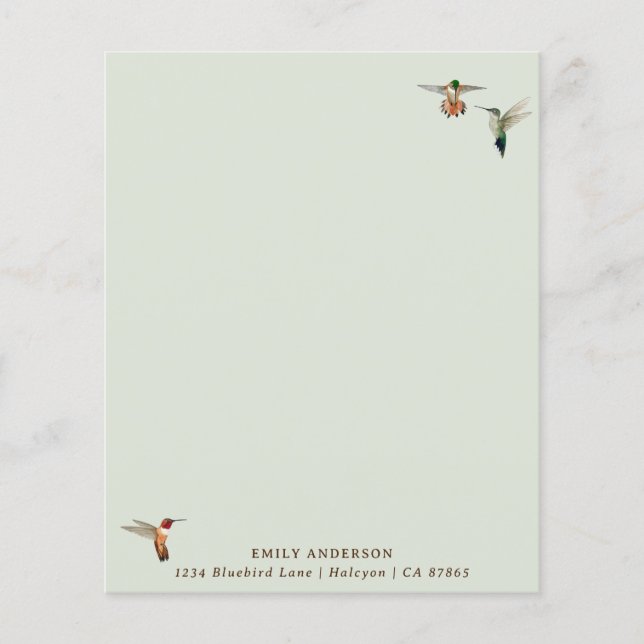 Custom Green Hummingbird Stationery Paper (Front)