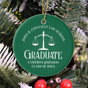 Custom Green Law School Graduate Photo Christmas Ceramic Ornament