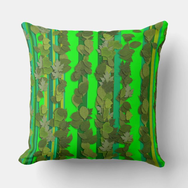 Custom Green Leaves Stripe Pattern Sofa Pillow (Front)