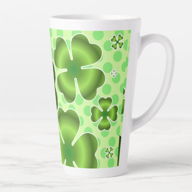 Custom Green Lucky Clover Pattern Gift Latte Mug (Right)