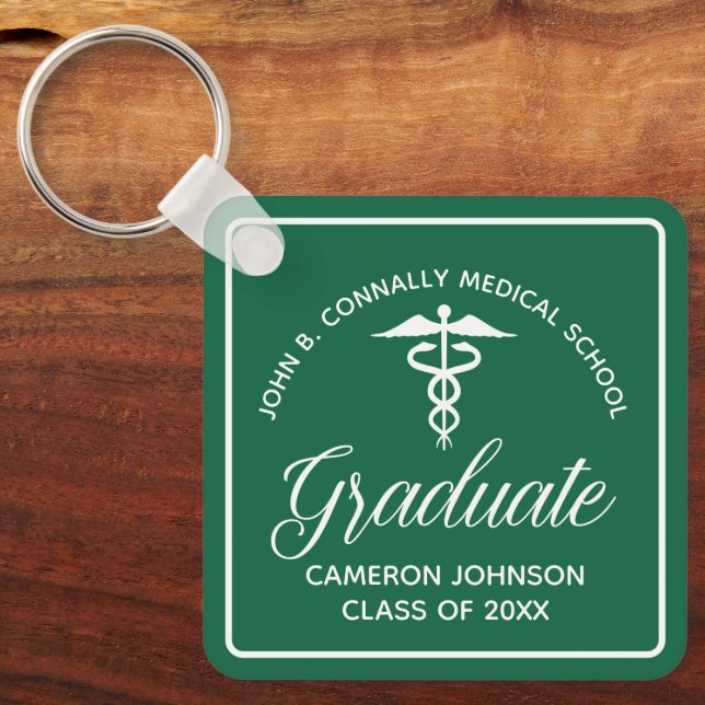 Custom Green Medical School Graduation Keepsake Key Ring (Front)