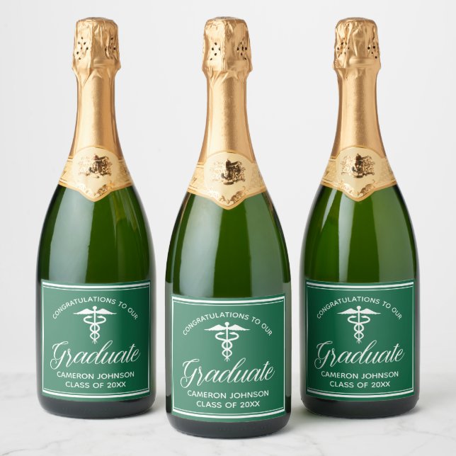 Custom Green Medical School Graduation Party Sparkling Wine Label (Bottles)