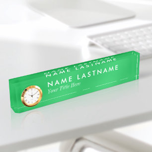 Custom Green Minimalist Modern Name Plate Clock