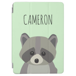 Custom Green Modern Cute Racoon Illustration iPad Air Cover