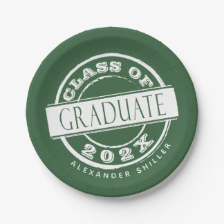 Custom Green Modern Graduate Graduation Party  Paper Plate