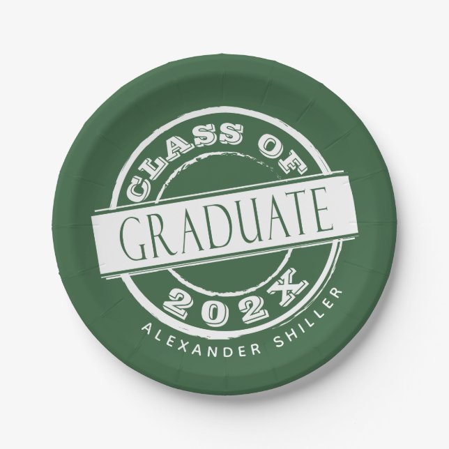 Custom Green Modern Graduate Graduation Party  Paper Plate (Front)
