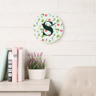 Custom Green Monogram Gardening Large Clock