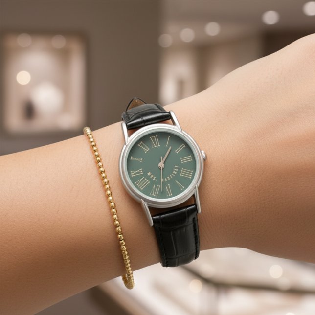 Custom Green Mr & Mrs Wedding Watch for Couples (Custom Mr and Mrs His and Hers Wedding, Newlywed, Husband & Wife Watch Gift for Him or Her)