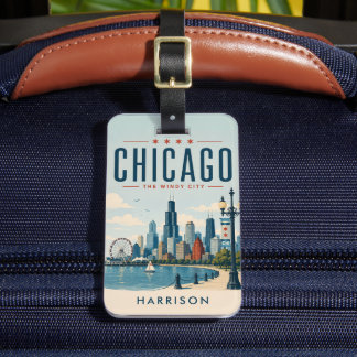 Custom Green Nostalgic USA Chicago Illinoise  Luggage Tag