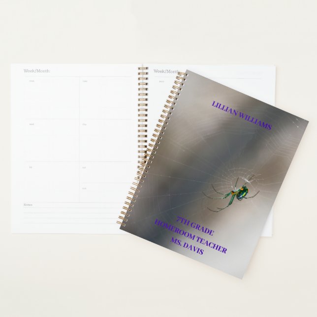 Custom Green Orb Weaver Spider School  Classroom  Planner (Display)