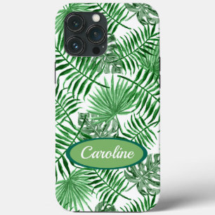 Custom Green Palm Leaves Tropical Summer Pattern iPhone Case
