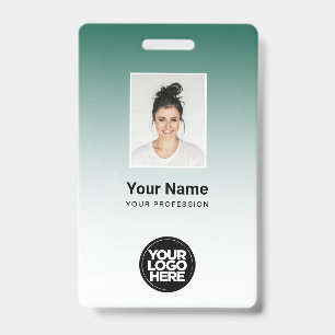 Custom Green Photo Bar Code Logo Name Gradient ID Badge