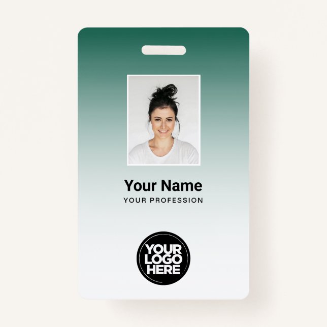 Custom Green Photo Bar Code Logo Name Gradient ID Badge (Front)