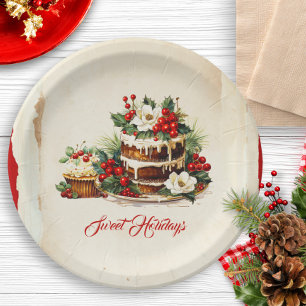 Custom Green Pine Foliage Vintage  Christmas Party Paper Plate