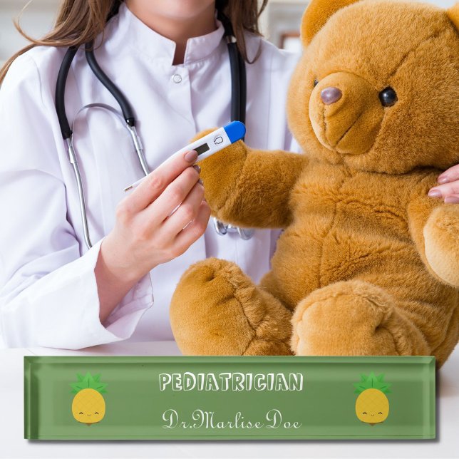Custom Green Pineapple Paediatrician Desk Nameplat Nameplate (Creator Uploaded)