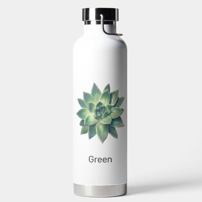 Custom Green Plant Image and Editable Text Water Bottle (Left)