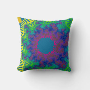 Custom Green Rainbow Sunburst Throw Pillow