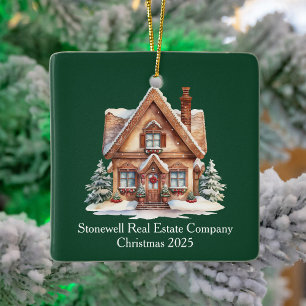 Custom Green Real Estate Business Christmas Ceramic Ornament