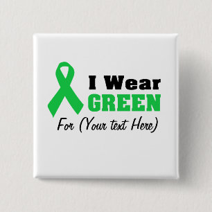Custom Green Ribbon Awareness 15 Cm Square Badge