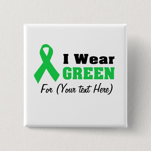 Custom Green Ribbon Awareness  15 Cm Square Badge (Front)