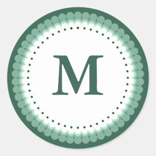 Custom Green Scalloped Monogram Classic Round Sticker