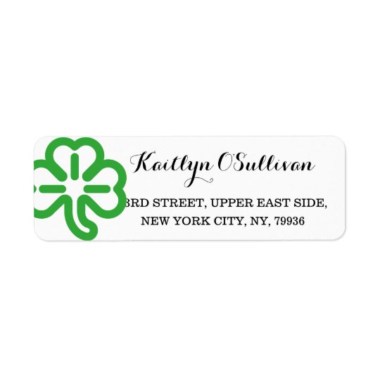Custom Green Shamrock Clover Irish St Patricks Day Return Address Label