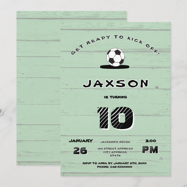 Custom Green Soccer Birthday Invitation (Front/Back)