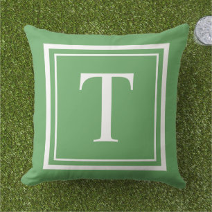 Custom Green Square Monogram Initial Letter Cushion