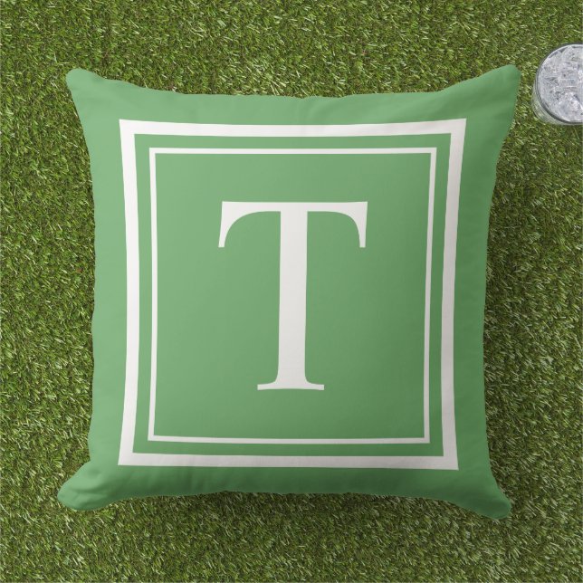 Custom Green Square Monogram Initial Letter Cushion (Grass)