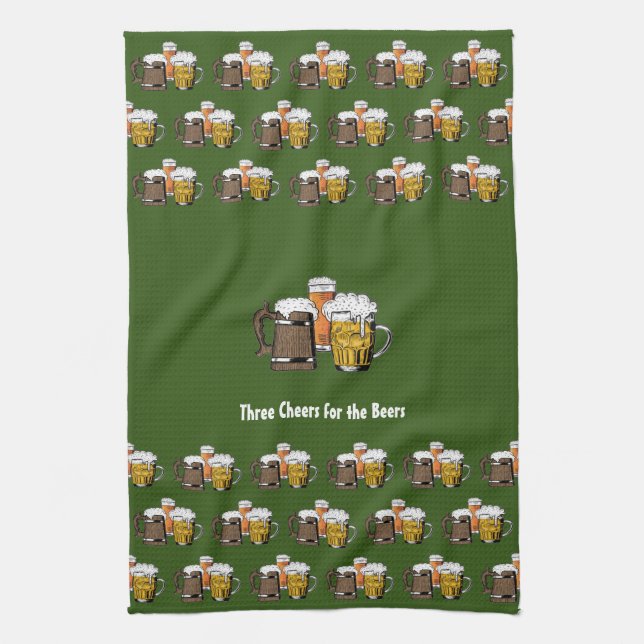 Custom Green THREE BEERS Kitchen Towel (Vertical)