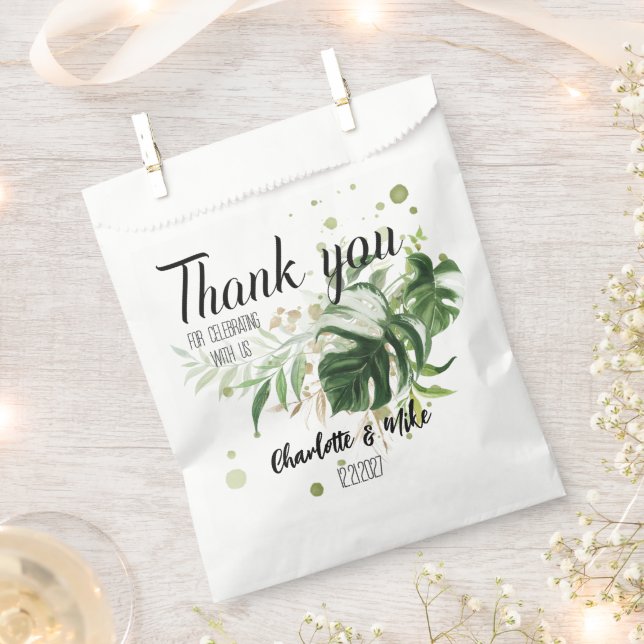 Custom Green Tropical Wedding Thank You Gift Favour Bag (Clipped)