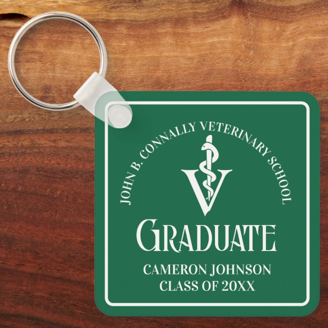 Custom Green Veterinary School Graduation Key Ring (Front)