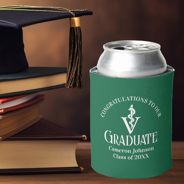 Custom Green Veterinary School Graduation Party Can Cooler (Creator Uploaded)