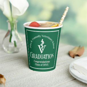 Custom Green Veterinary School Graduation Party Paper Cups